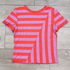 Handmade red lilac striped asymmetrical tshirt S